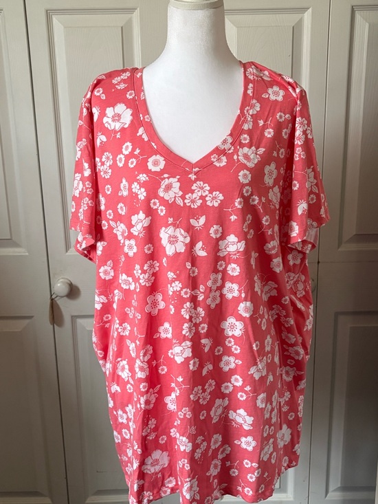 Woman Within Tops - Woman Within Pink Floral V-Neck Top